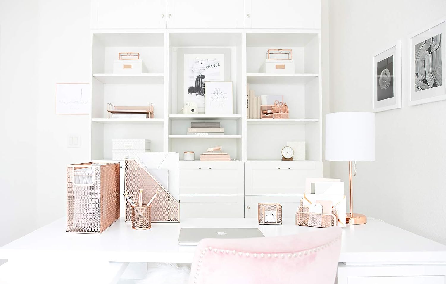 Rose Gold Desk Organizer Set | 5-Piece Metal Desktop Organization Kit With File Holder, Magazine Rack, Pen Cup, Sticky Note Holder and Letter Sorter | Stylish Office Accessories - view 4