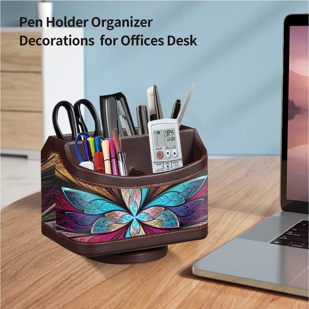 360° rotatable remote control holder, PU leather TV remote caddy for table | colorful art supply organizer pen holder, multi-functional desk organizer for nightstand, living room, home and office decor - view 4