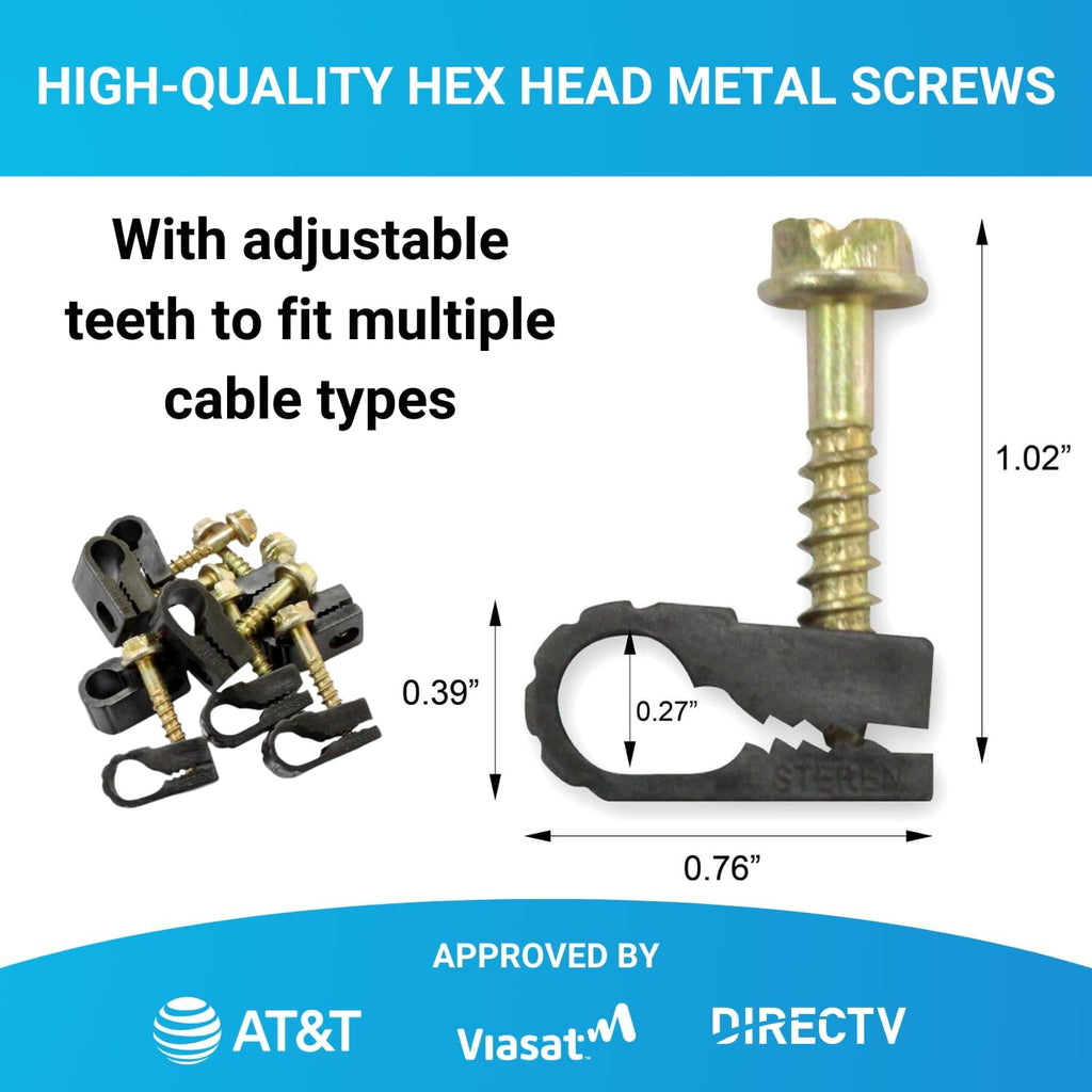 Coaxial Cable Clips - Cable Holder - Wire Clips - Siding Clips For Hanging - Cord Holder For Desk - Cable Clamps - Cord Clip - Wire Organizer Clips - Tv Mount Screws - Black - 100 Pack - view 7