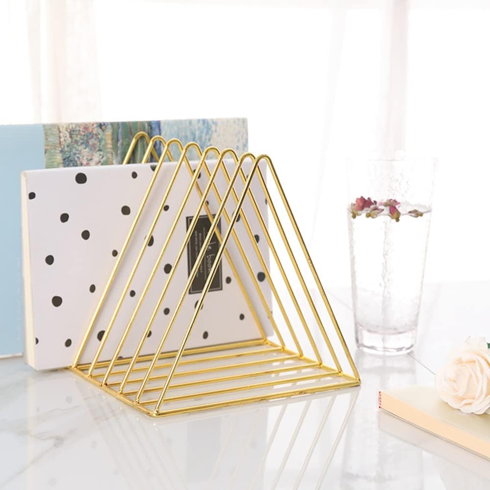 9 Slot Gold Magazine Holder, Desktop File Sorter Organizer Triangle Bookshelf Decor for Home Office, 10.2" L x 7" W x 6.9" H, Iron Wire - view 3