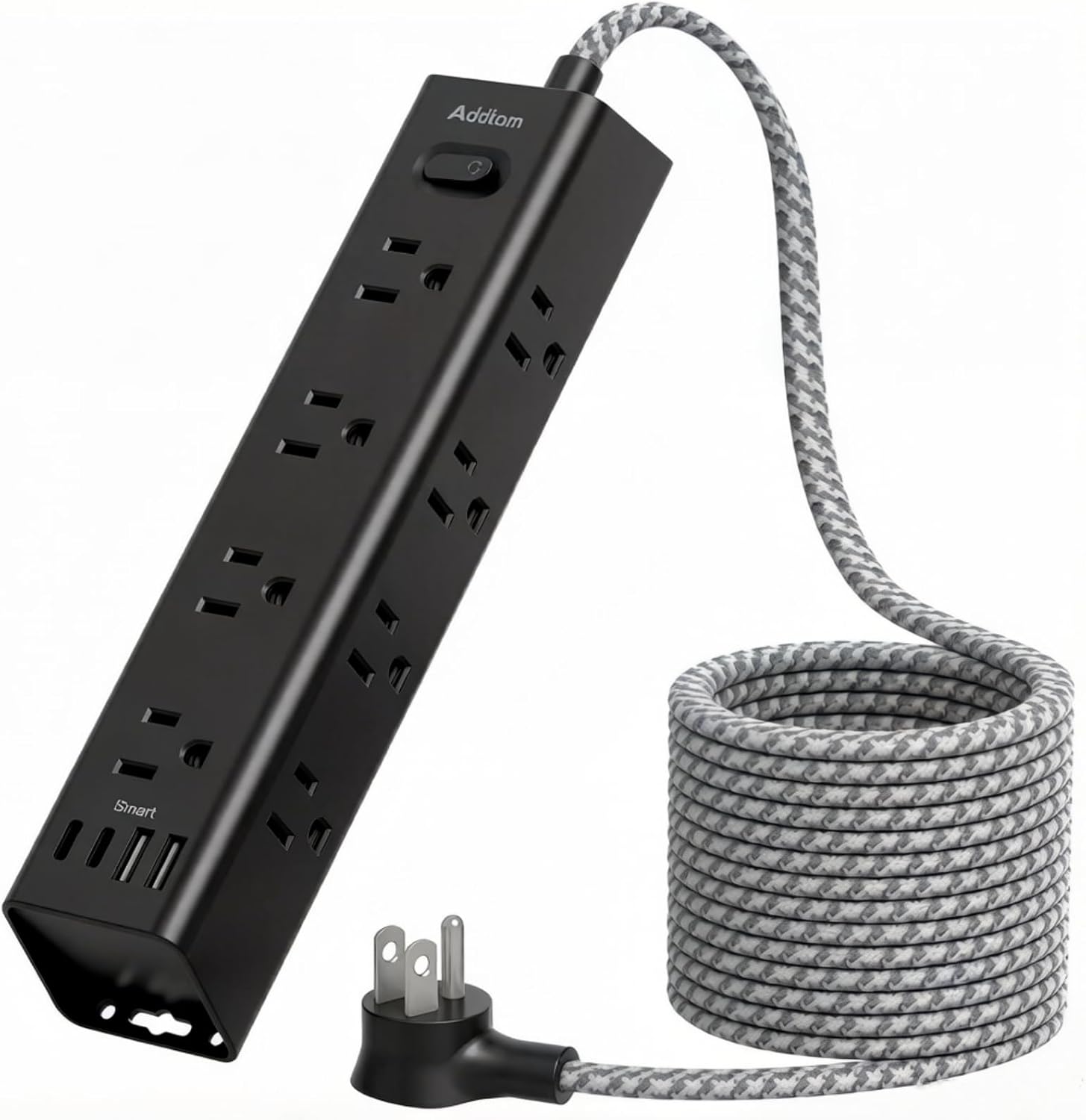 15ft extension cord, power strip surge protector with 12 AC outlets & 4 USB | flat plug, wall mount, 1050J surge protector, outlet extender for home office dorm room gaming desk setup, ETL listed