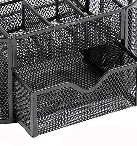 Desk Supplies Organizer Multi-functional Stationery Caddy Mesh Oval Pencil Holder Desk Office Supplies Organizer 9 Compartments with Drawer for Note Pads Black - view 6
