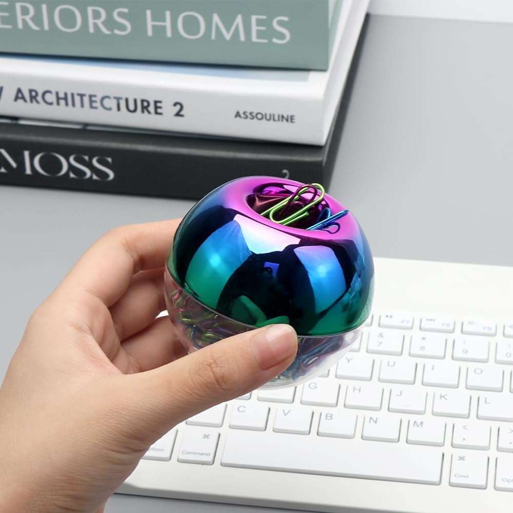 Rainbow paper clips holder medium holographic paper clip dispensers 100pcs 28mm colorful paperclips for desk organizer accessories (rainbow) - view 4