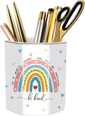 Pen holder for desk, cute ceramic pencil holder, pen cup marker holder makeup brush holders, desk accessories & workspace organizers for office, home, rainbow pattern