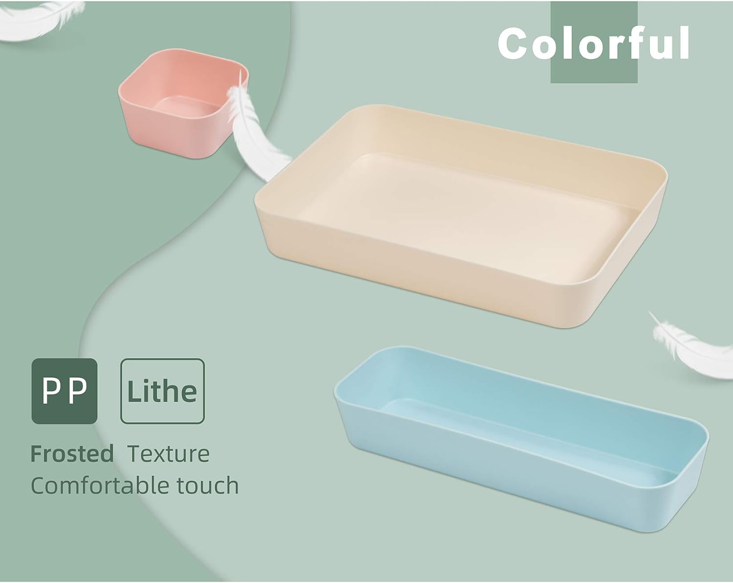 (9 Piece Set) Large Size Plastic Desk Drawer Organizers For Makeup Bathroom Office Kitchen Three Colors - view 3