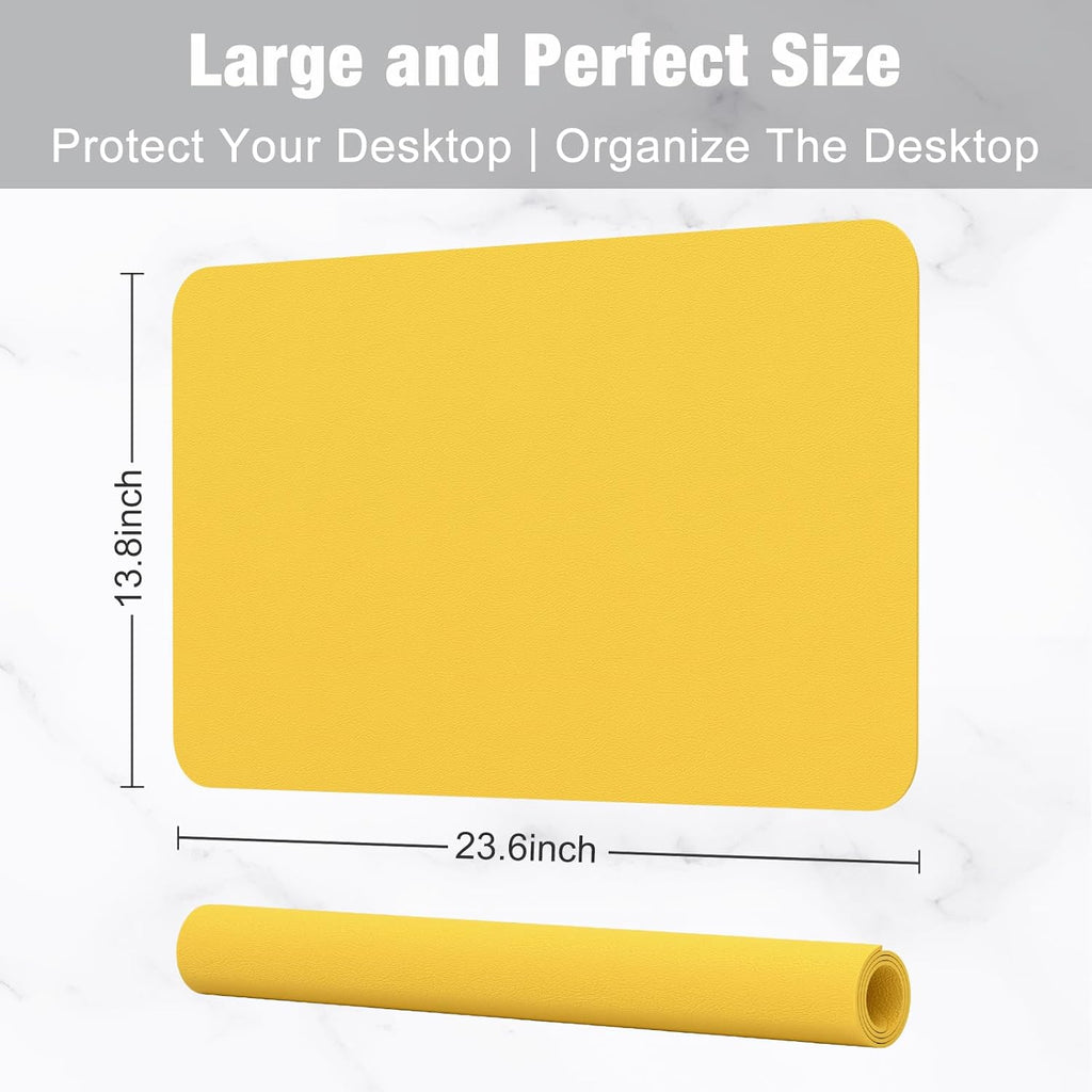 Desk Pad, 23.6" x 13.8" PU Leather Desk Mat, M Extended Mouse Pad, Waterproof Desktop Blotter Protector, Non-Slip Ultra Thin Small Laptop Keyboard Writing Mat for Office Home, Yellow - view 3