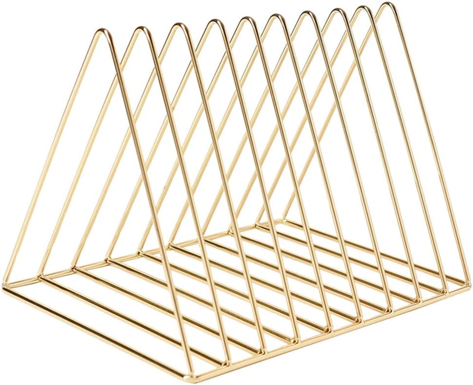 9 Slot Gold Magazine Holder, Desktop File Sorter Organizer Triangle Bookshelf Decor for Home Office, 10.2" L x 7" W x 6.9" H, Iron Wire - view 5