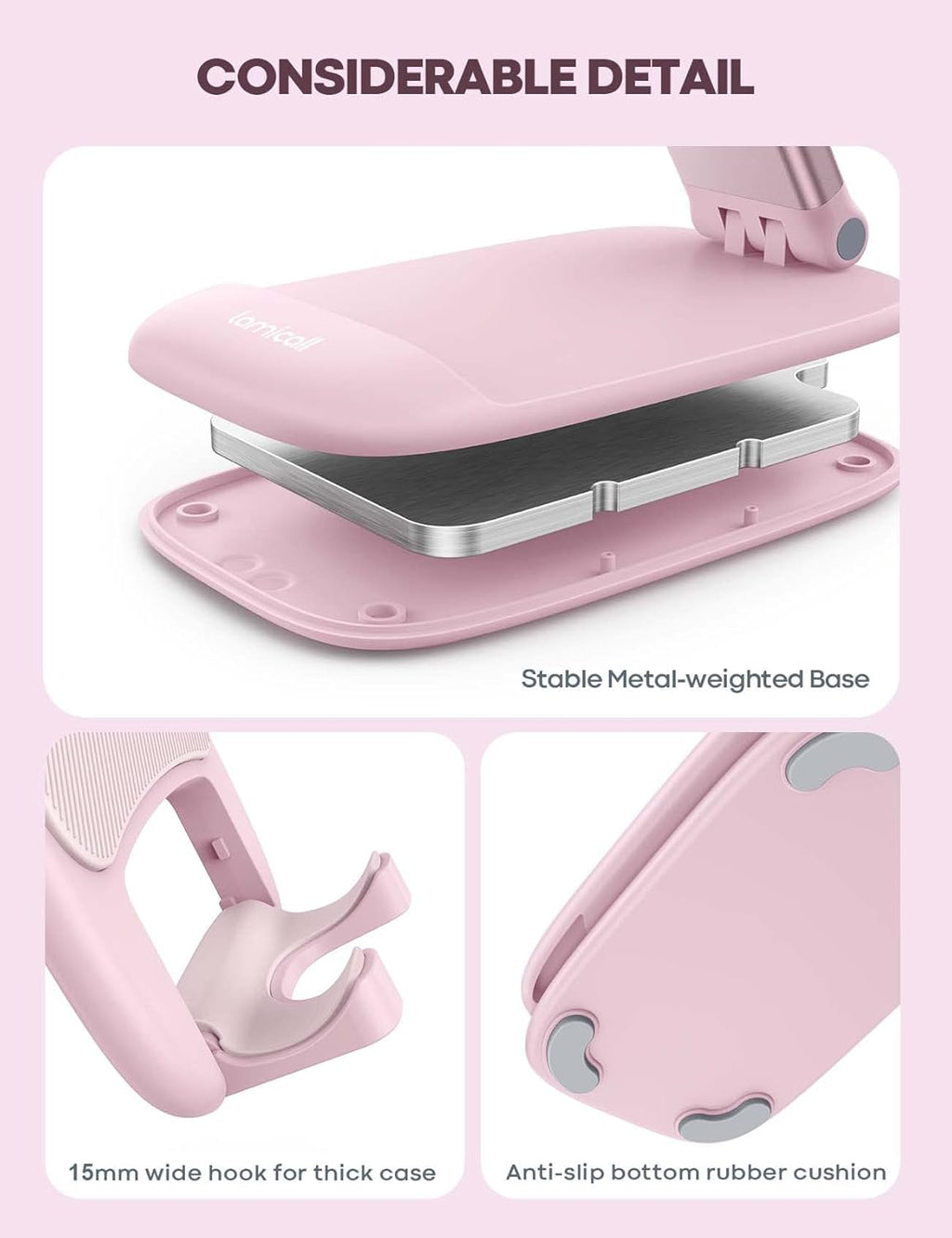 Pink Phone Holder, Desk Accessories - Rose Gold Office Holder | Desktop Cell Phone Stand, Office Desks Accessories, Desk Decor Gifts for Women, for Mothers Day, 4-8'' Telephone Stand - view 6