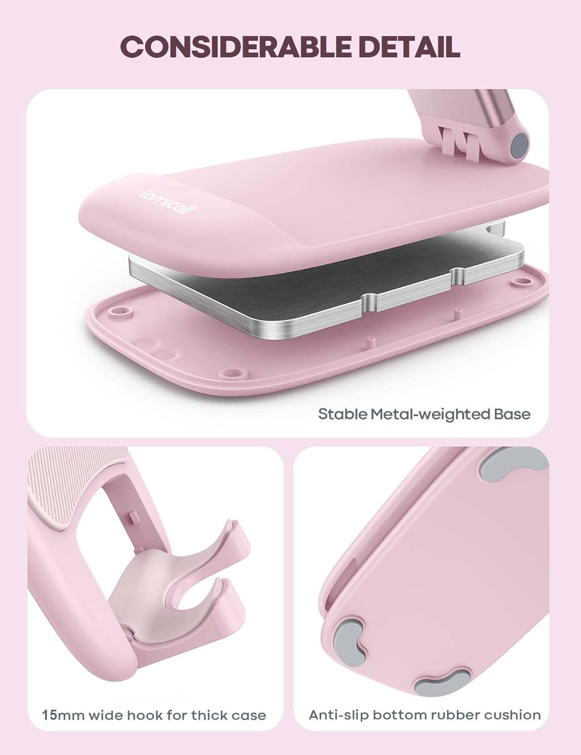 Pink Phone Holder, Desk Accessories - Rose Gold Office Holder | Desktop Cell Phone Stand, Office Desks Accessories, Desk Decor Gifts for Women, for Mothers Day, 4-8'' Telephone Stand - view 6