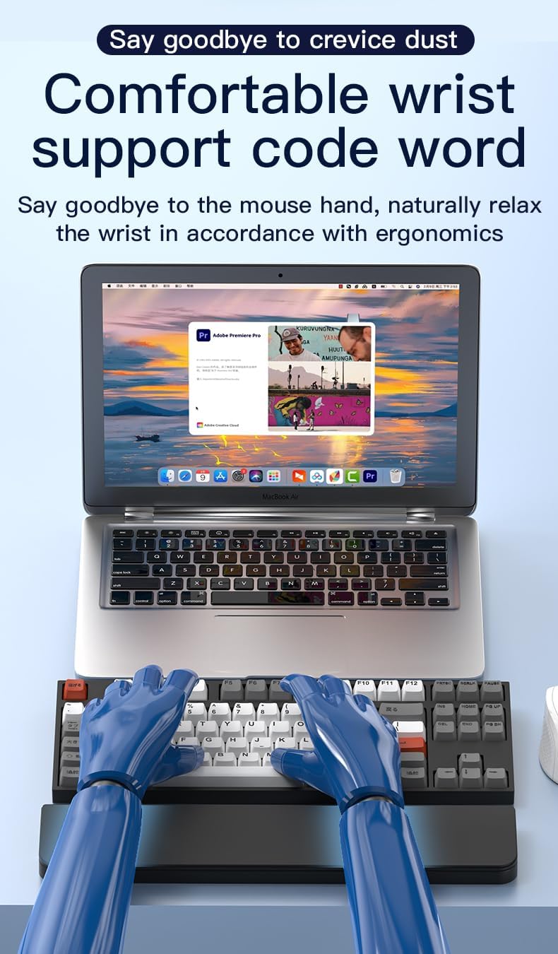 Ergonomic Keyboard Wrist Rest with Cleaning Kit for Office and Gaming | Non-slip Base Springy Sponge Support 22-in-1 cleaning kit Desk Setup Essential - view 2