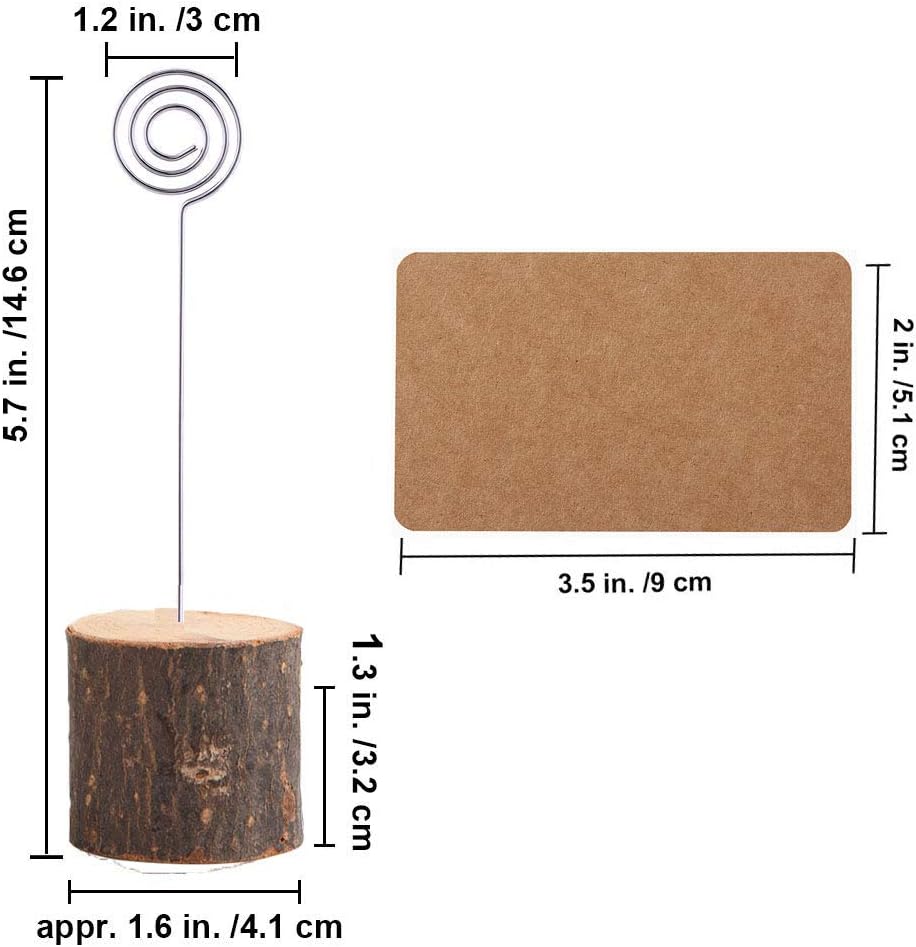 20Pcs Premium Wood Place Card Holders with Swirl Wire and 30 Pcs Kraft Place Cards, Memo Holder, Table Number Holders Stands, Name Cards Photo Holders for Wedding Party Sign Food Cards Label - view 2