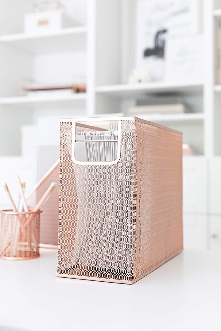 Rose Gold Desk Organizer Set | 5-Piece Metal Desktop Organization Kit With File Holder, Magazine Rack, Pen Cup, Sticky Note Holder and Letter Sorter | Stylish Office Accessories - view 5