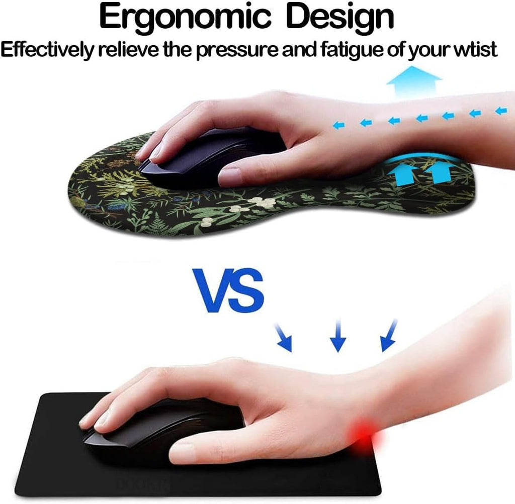 Ergonomic mouse pad with wrist support and coaster, mouse pads with non-slip PU base for home office working studying easy typing & pain relief botanical flowers - view 2