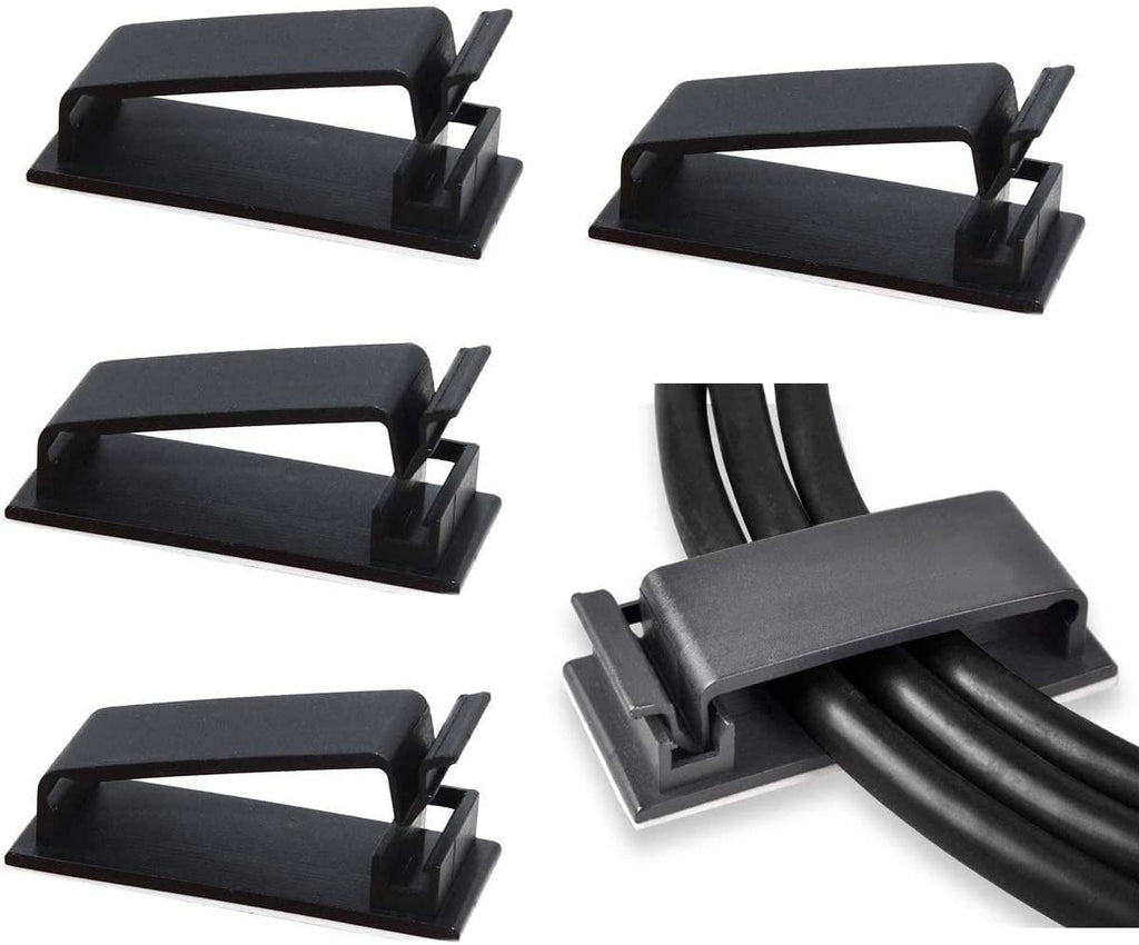 50Pcs Self Adhesive Cable Management Clips - Black | for TV PC Ethernet Cable, Wall, under Desk Home Office