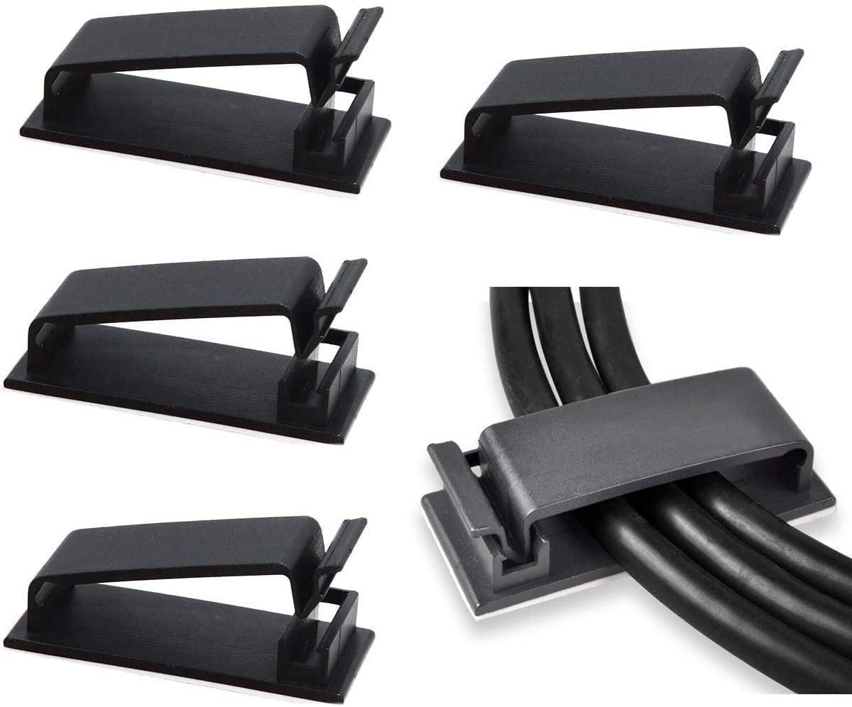 50Pcs Self Adhesive Cable Management Clips - Black | for TV PC Ethernet Cable, Wall, under Desk Home Office