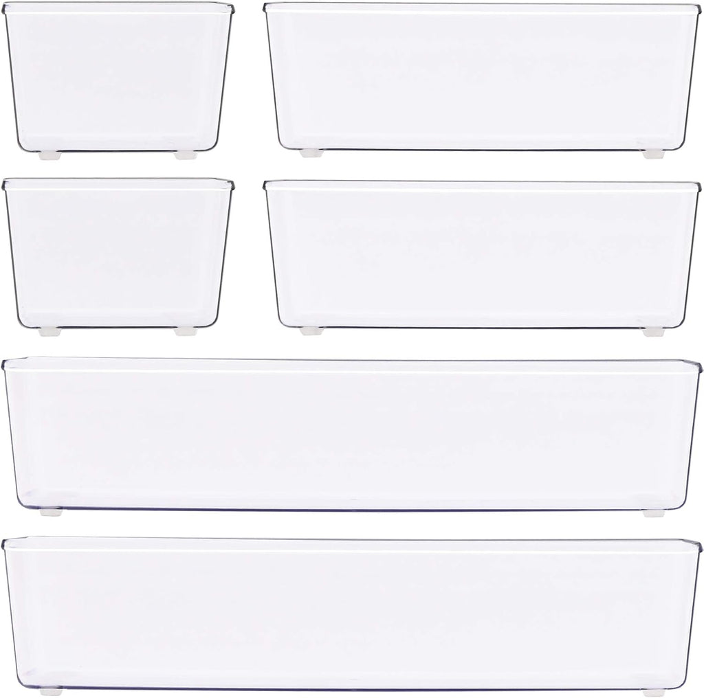 Clear Desk Drawer Organizer, Assorted Sizes, 6 Packs | For Desk, Office, Bathroom, Makeup, and Craft Storage - view 2