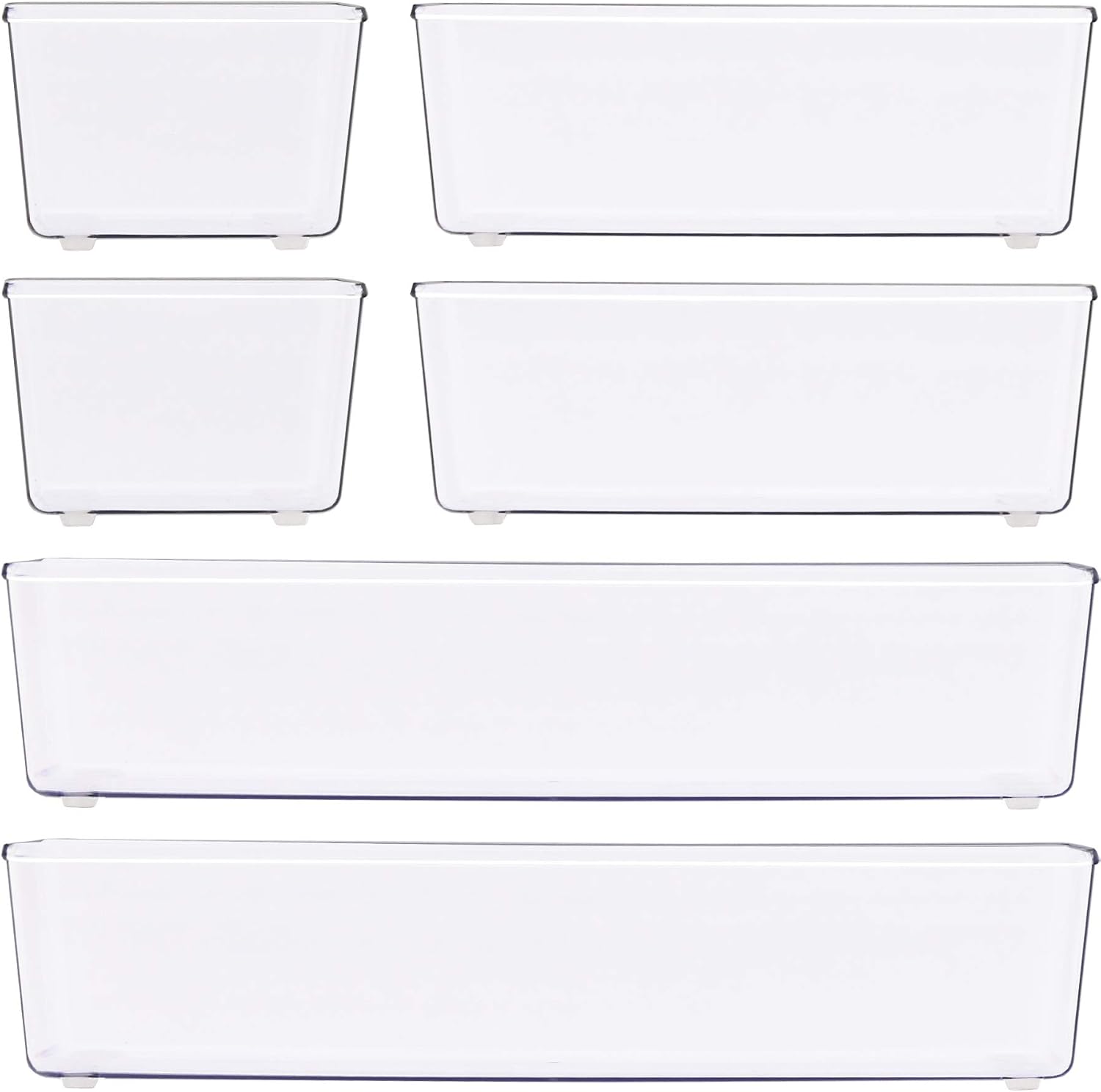 Clear Desk Drawer Organizer, Assorted Sizes, 6 Packs | For Desk, Office, Bathroom, Makeup, and Craft Storage - view 2