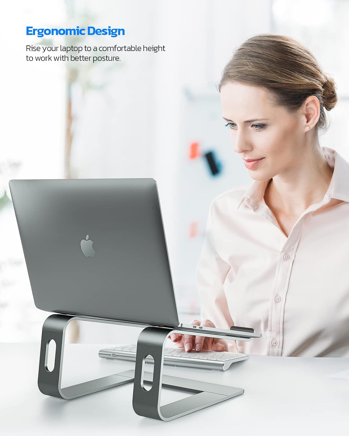 Full Aluminum Laptop Stand, Stable Support to 22 lbs, Open Cooling | Detachable for Portable Storage, Easy Setup, Saves Desk Space, Compatible with 10-16 Inch Laptops, Office Desk Accessories - view 2