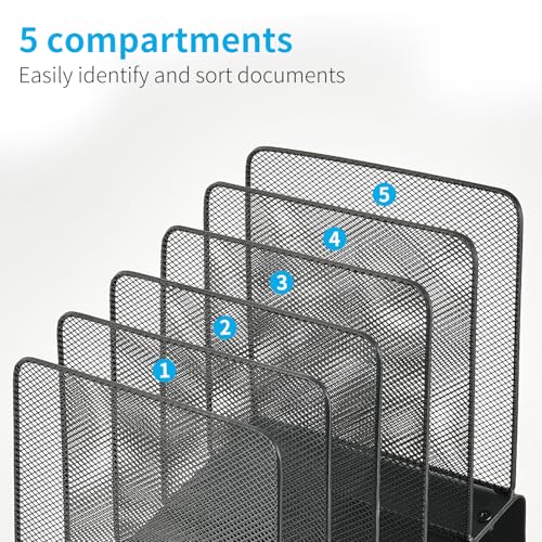 File Organizer for Desk, File Folder Organizer with 5-Section Vertical Rack, Suitable for Home Office Document Organization and Storage(Black) - view 4