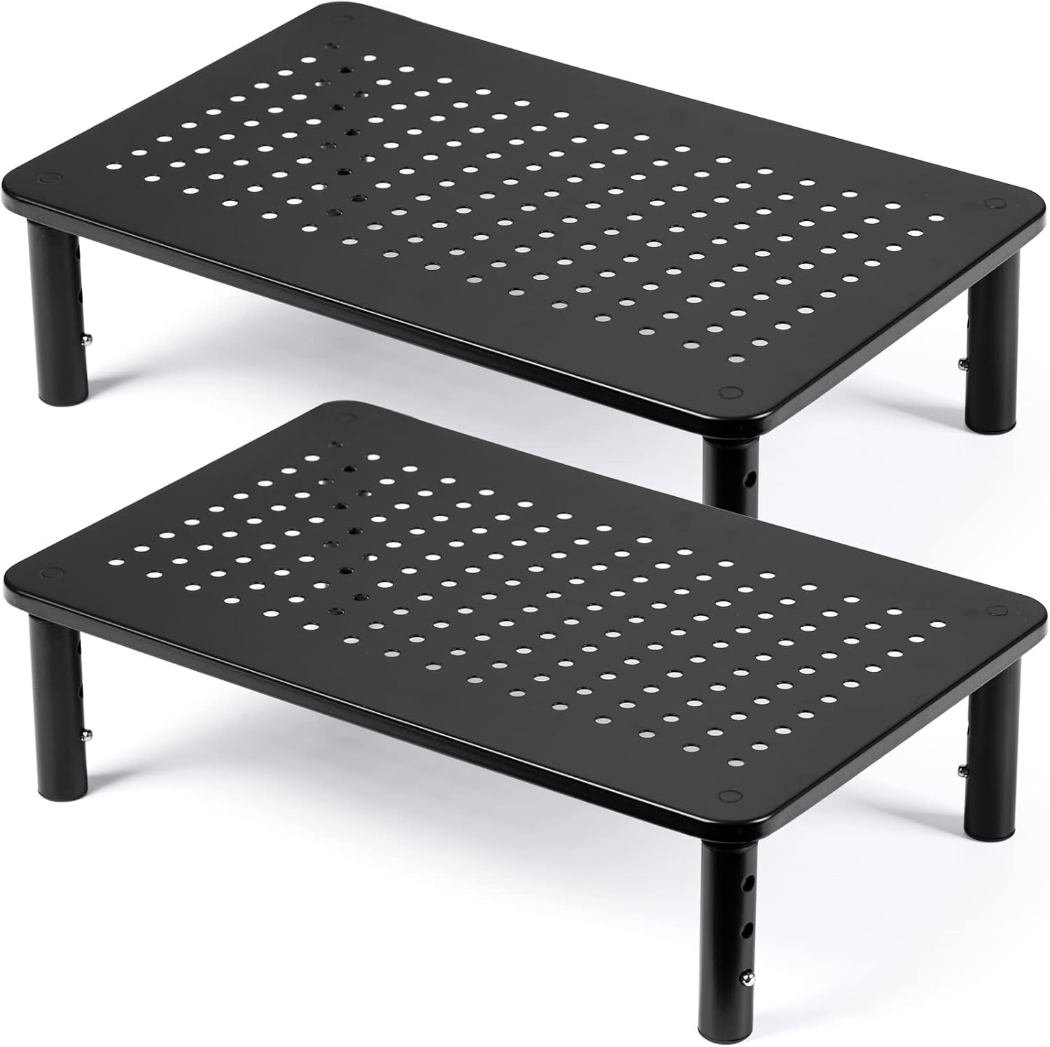 2 Pack Desktop Riser, 3 Height Adjustable Monitor stands for 2 Monitors, PC, Computer, Printer, iMac, Desktop Monitor Stand with Ventilated Platform for Airflow | for 2 Monitors, PC, Computer, Printer, iMac, Desktop Monitor Stand with Ventilated Platform 