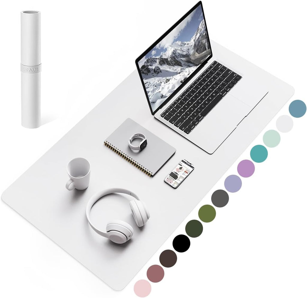 Non-Slip Leather Desk Pad, Waterproof Laptop Computer Desk Keyboard Mat, Table Protector Blotter Mat, Large Mouse Pad for Office/Work/Home/Decor(White, 31.5" x 15.7")