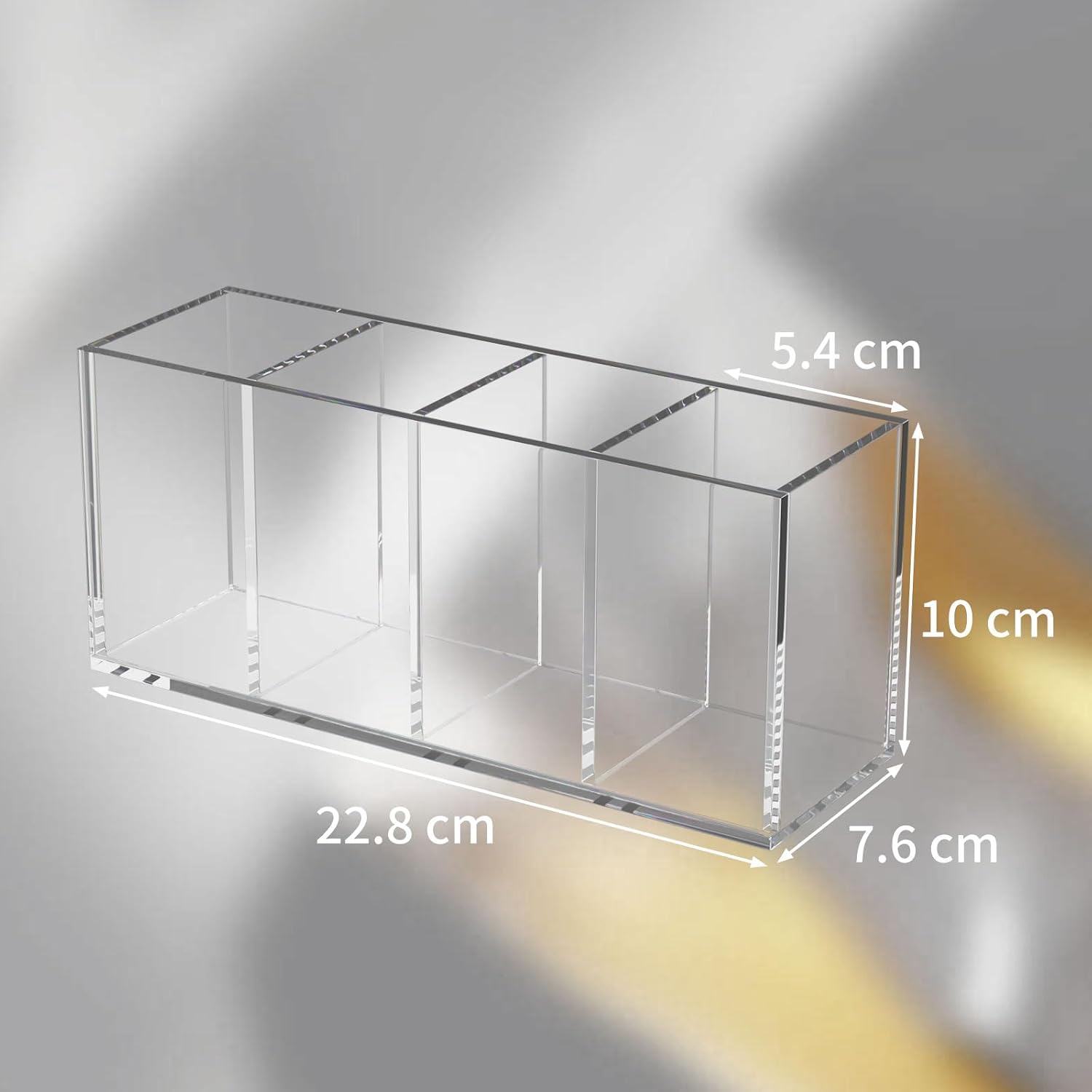 Acrylic Pen Holder 4 Compartments, Clear Desk Pencil Organizer Cup | Scratch-resistant thick acrylic with 4 slots for pens, pencils, makeup brushes, office, vanity and school use - view 2