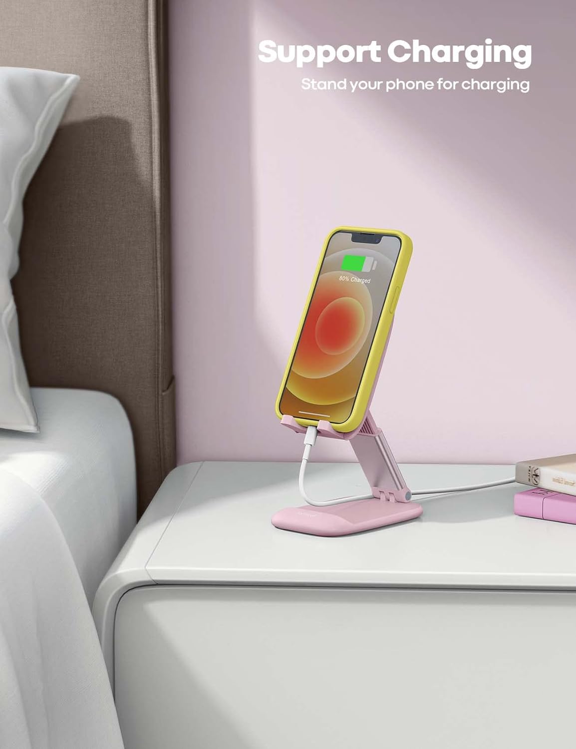 Pink Phone Holder, Desk Accessories - Rose Gold Office Holder | Desktop Cell Phone Stand, Office Desks Accessories, Desk Decor Gifts for Women, for Mothers Day, 4-8'' Telephone Stand - view 3