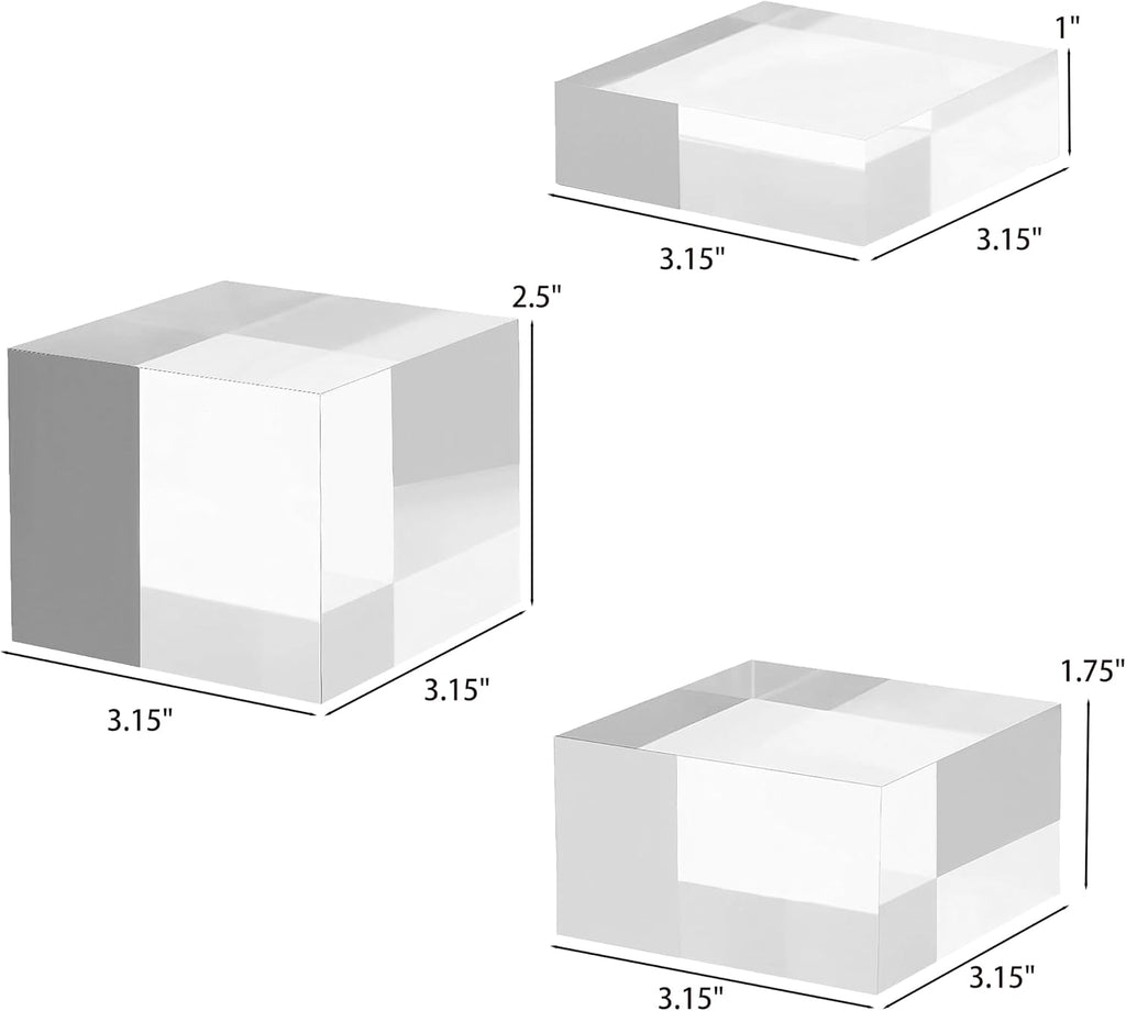 Acrylic Display Stands, 3 Graduated Sizes Acrylic Block Riser for Displaying Collection, Crystal Clear Acrylic Cube Pedestals for Jewelry Glass, Gem and Collectables, 1set - view 5