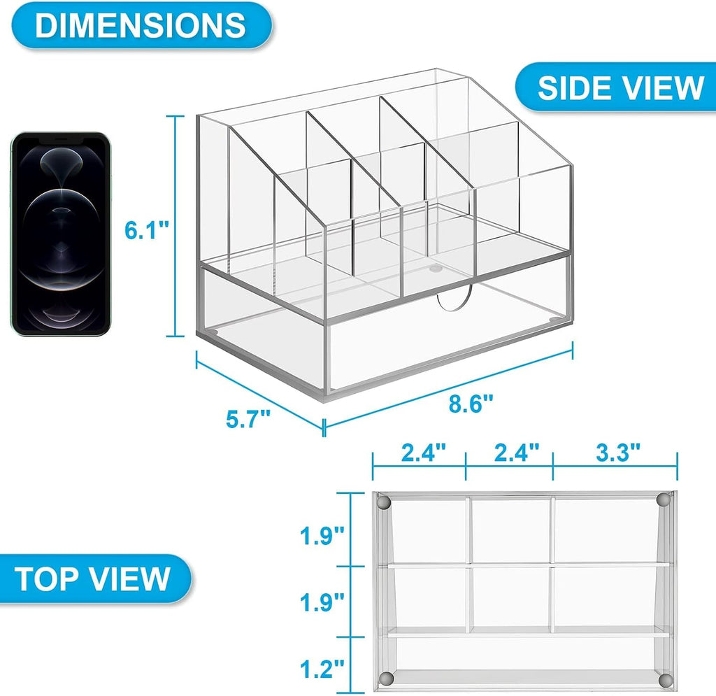 Acrylic Desk Organizer, Upgraded Clear Pencil Organizer for Desk, 7 Compartments Stationary Pen Organizer Storage with Drawer, for Office Supply, 500+ Pencils Capacity - view 4