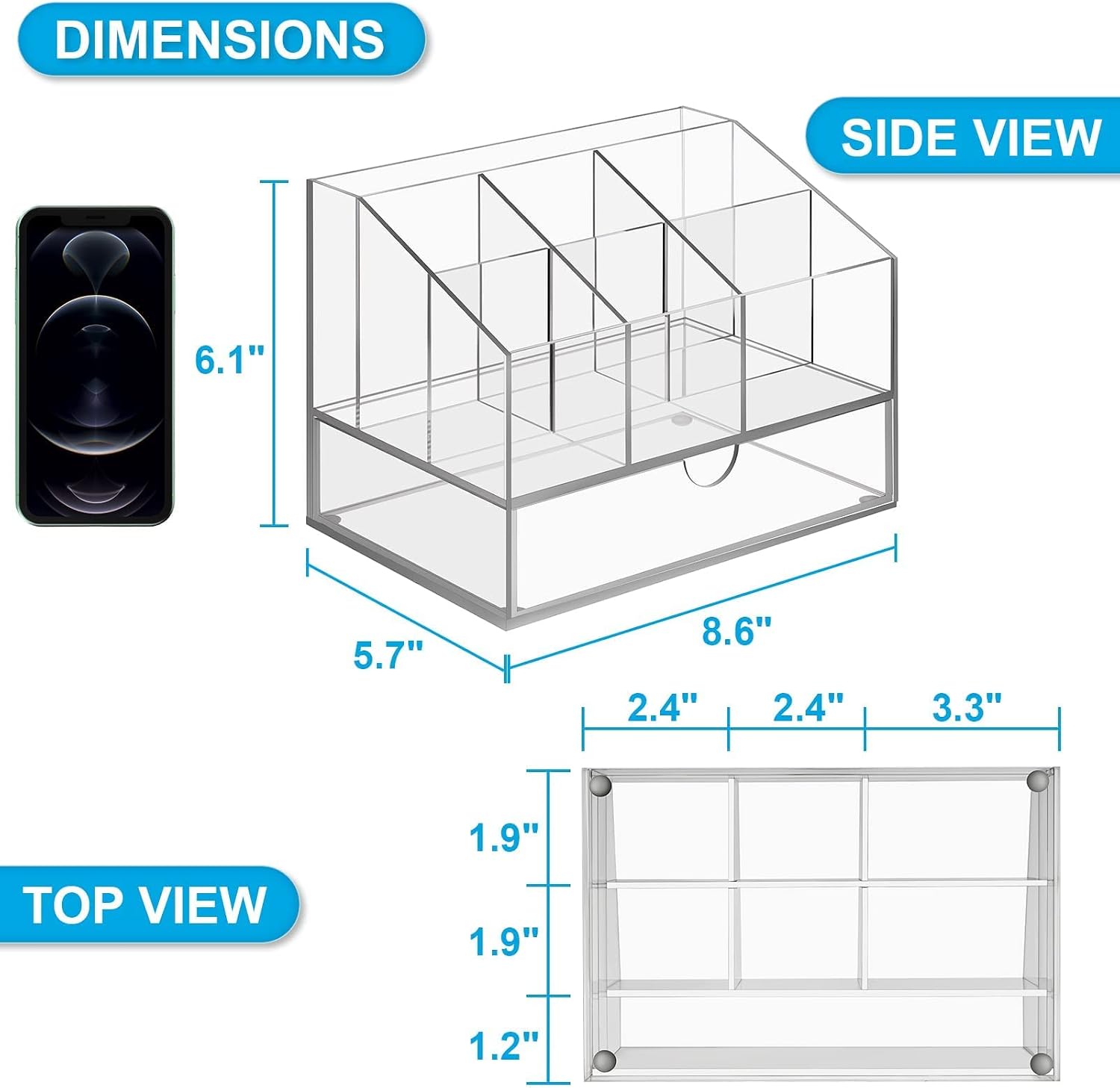 Acrylic Desk Organizer, Upgraded Clear Pencil Organizer for Desk, 7 Compartments Stationary Pen Organizer Storage with Drawer, for Office Supply, 500+ Pencils Capacity - view 4