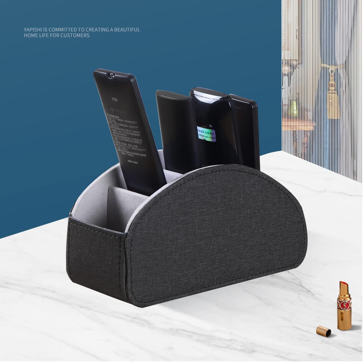 TV remote control holder, remotes caddy for table, desk nightstand organizer | decorations for living room, bedside storage box for controllers, makeup brush, pen, eyeglasses, office stationery, art supplies - view 4