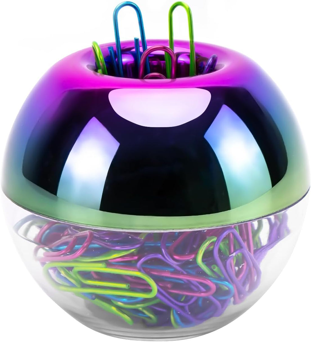 Rainbow paper clips holder medium holographic paper clip dispensers 100pcs 28mm colorful paperclips for desk organizer accessories (rainbow)