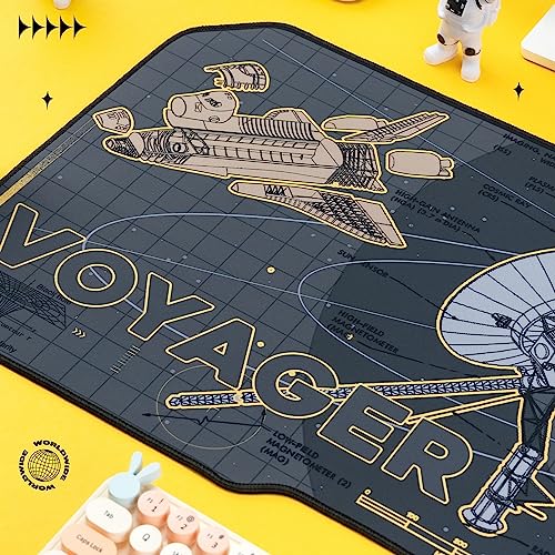 Space Desk Pad | Voyager Spaceship Moon Galaxy Science SciFi Nerdy Mouse Pad | Large Gray Gold Keyboard Laptop Gaming Mousepad | Machine Washable Non-Slip Desk Blotter Protector Mat - view 2