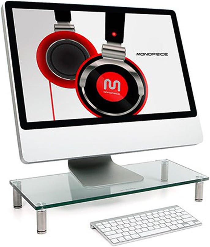 Multimedia Desktop Stand 22 Inch x 9.5 Inch - Stand & Riser, Laptop Stand, Desktop TV Stand w/ Height Adjustable Legs - Workstream Collection, Clear - view 2