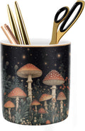 Cute pen pencil holder for desk, durable ceramic organizer decor for room, office, classroom, mushroom pattern