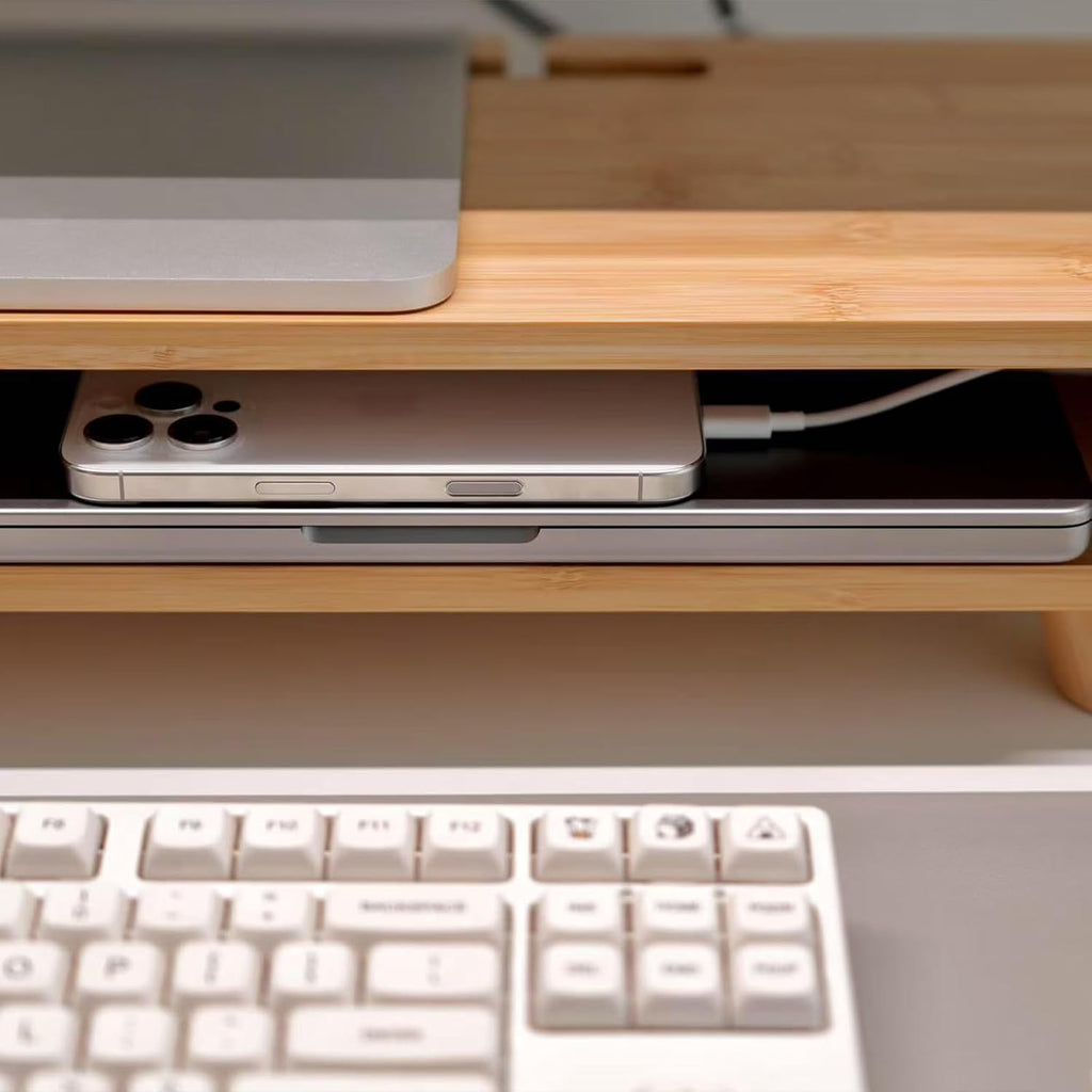 Bamboo Monitor Stand Riser with Drawer | Ergonomic Computer Riser for Desk with Cable Management & Storage Organizer, Wood Monitor Stand for Home Office - view 6