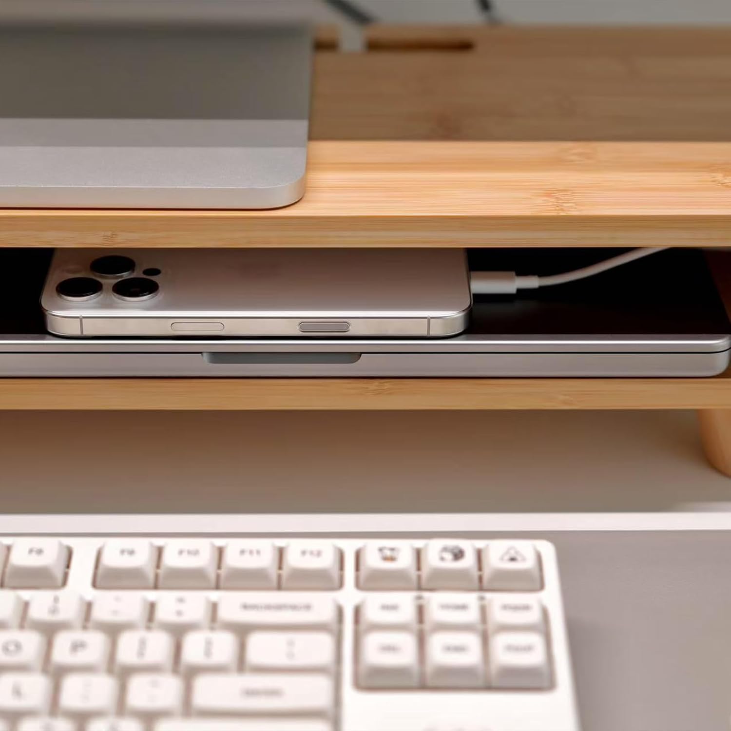 Bamboo Monitor Stand Riser with Drawer | Ergonomic Computer Riser for Desk with Cable Management & Storage Organizer, Wood Monitor Stand for Home Office - view 6