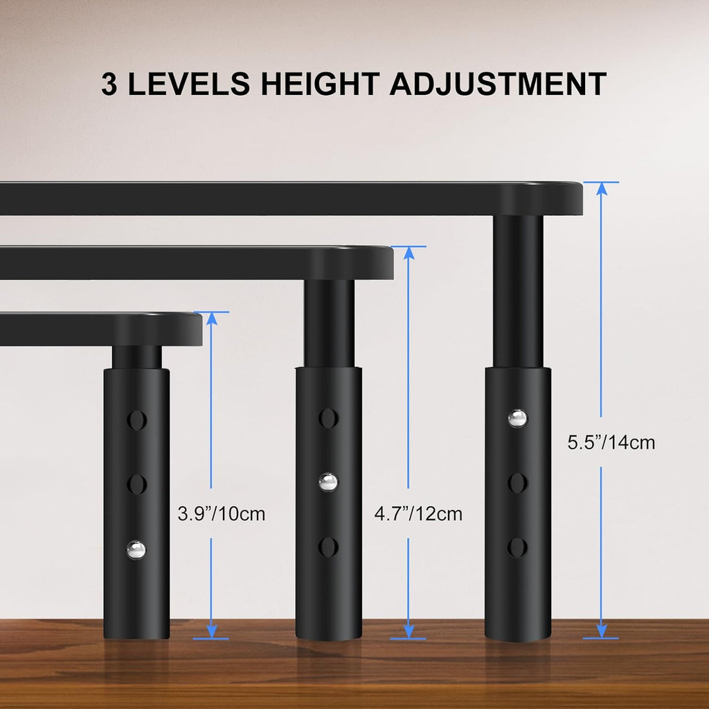 Monitor Stand Riser, Metal Computer Stand, 3 Height Adjustable Screen Riser with Mesh Platform for PS4, Laptop, Printer, Notebook and All Flat Screen, Holds Up to 20KG | 3 Height Adjustable Desk Riser for PS4, Laptop, Printer, Notebook and All Flat Screen - view 2
