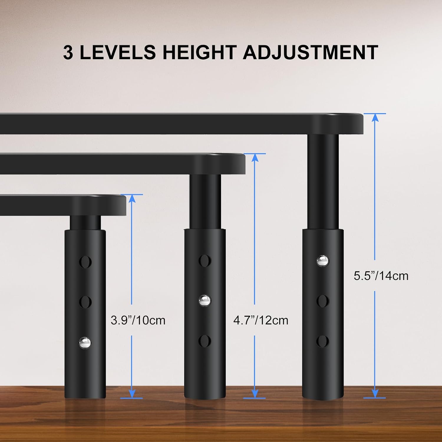 Monitor Stand Riser, Metal Computer Stand, 3 Height Adjustable Screen Riser with Mesh Platform for PS4, Laptop, Printer, Notebook and All Flat Screen, Holds Up to 20KG | 3 Height Adjustable Desk Riser for PS4, Laptop, Printer, Notebook and All Flat Screen - view 2