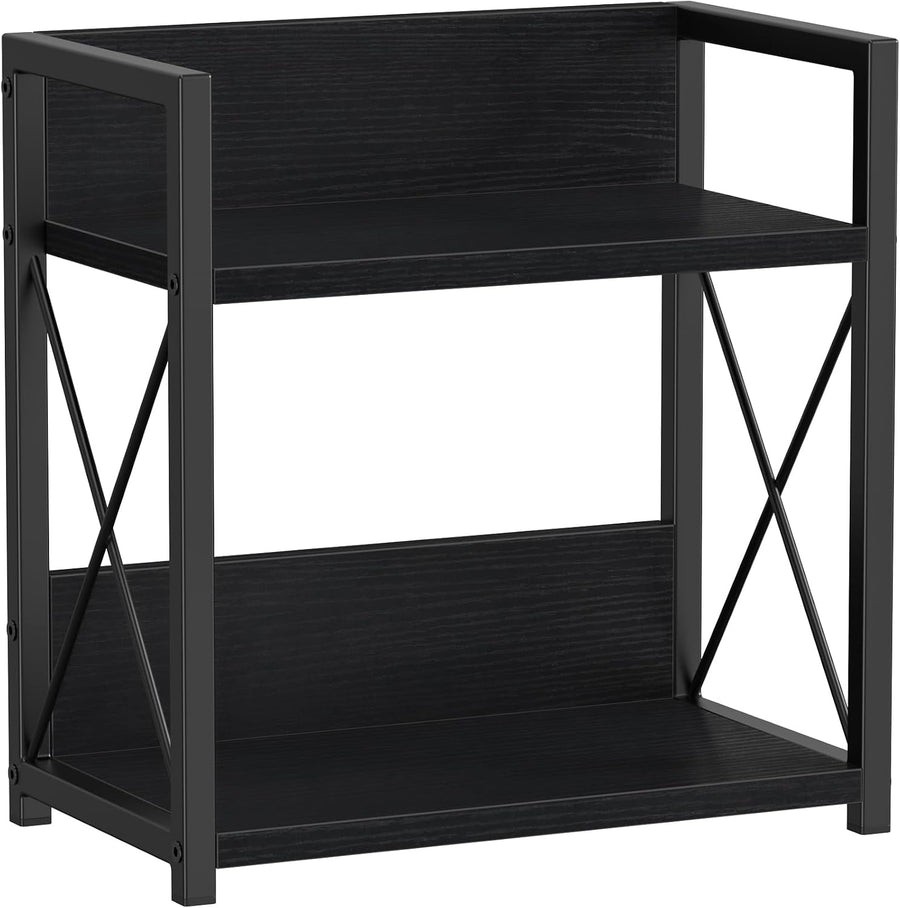 Countertop Organizer, 2 Tier Coffee Station Organizer for Desktop, Wood Counter Shelf Spice Rack for Kitchen (Black, M)