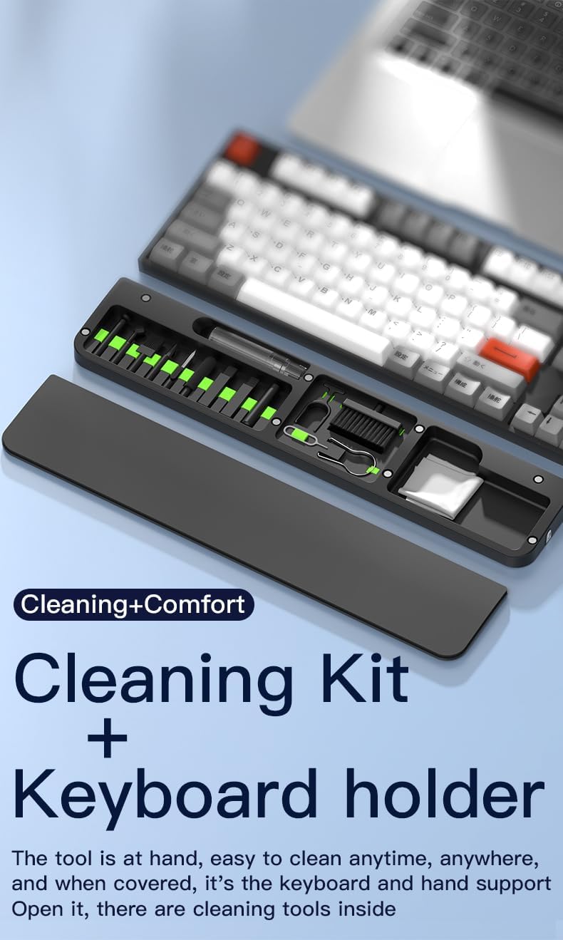 Ergonomic Keyboard Wrist Rest with Cleaning Kit for Office and Gaming | Non-slip Base Springy Sponge Support 22-in-1 cleaning kit Desk Setup Essential - view 8