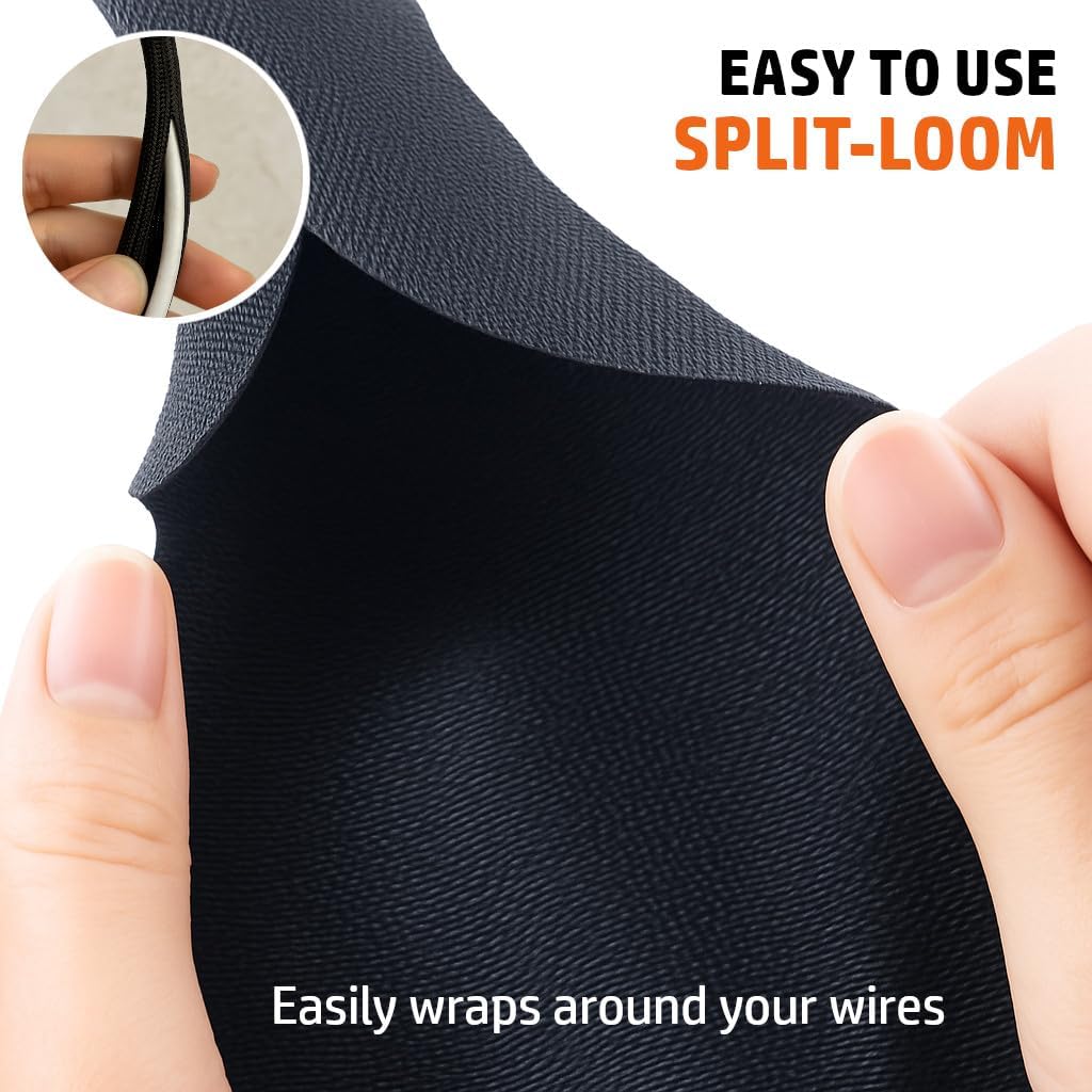Woven Mesh Split-Sleeve Wire Loom for High-Temperature Automotive Harness and Home Cable Management - 25 feet (1/4") - view 2