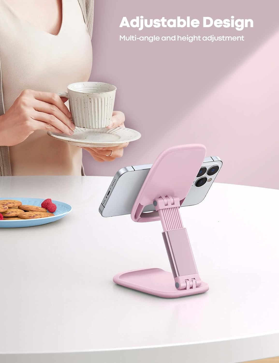 Pink Phone Holder, Desk Accessories - Rose Gold Office Holder | Desktop Cell Phone Stand, Office Desks Accessories, Desk Decor Gifts for Women, for Mothers Day, 4-8'' Telephone Stand - view 2