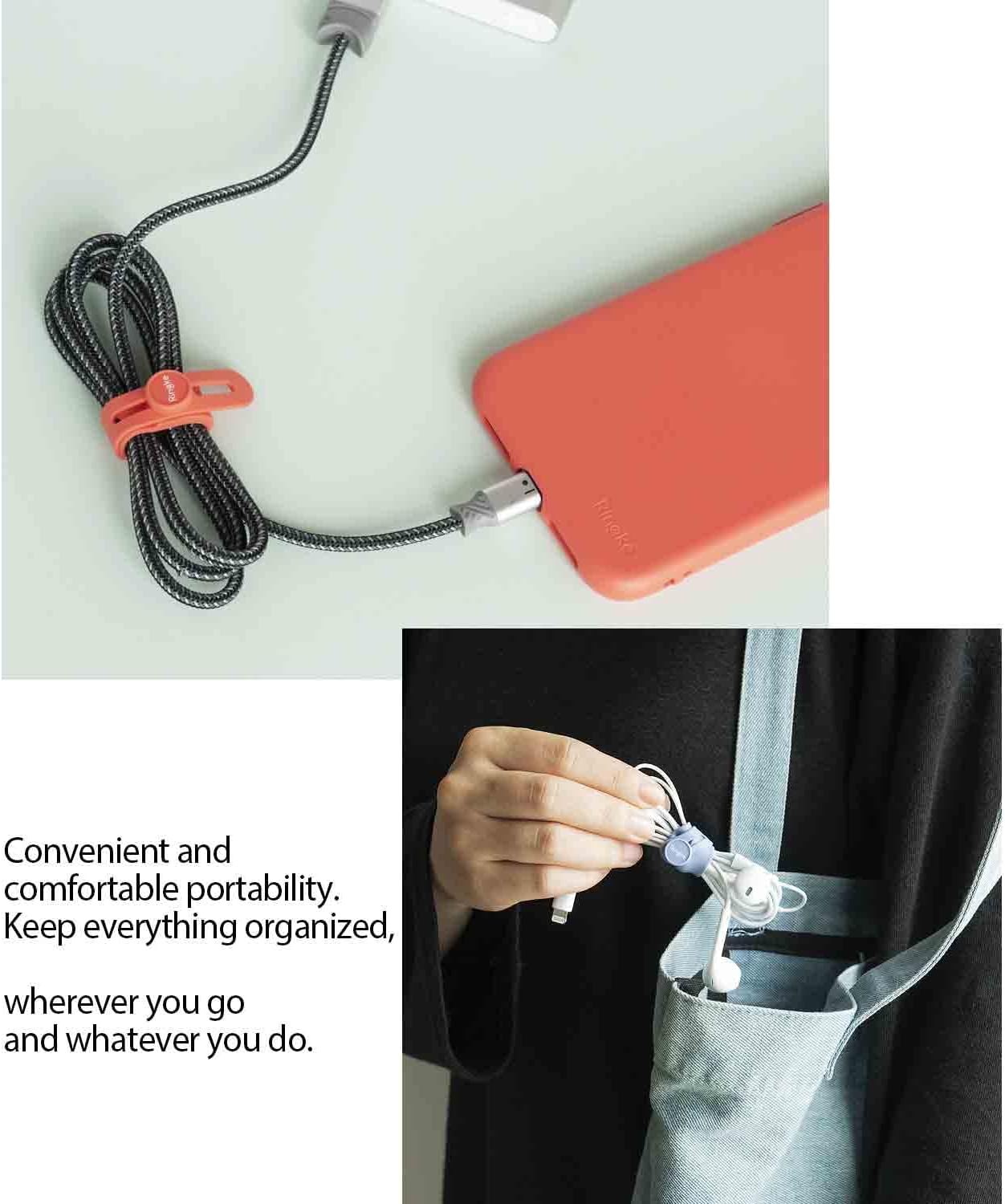 Silicone Cable Ties [Reusable Cable Management] Flexible Cord Organizer, Adjustable Length Long-lasting Durable Cable Clips - 15 Pack - view 6