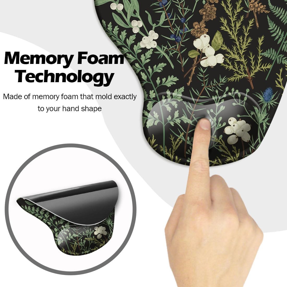 Ergonomic mouse pad with wrist support and coaster, mouse pads with non-slip PU base for home office working studying easy typing & pain relief botanical flowers - view 4