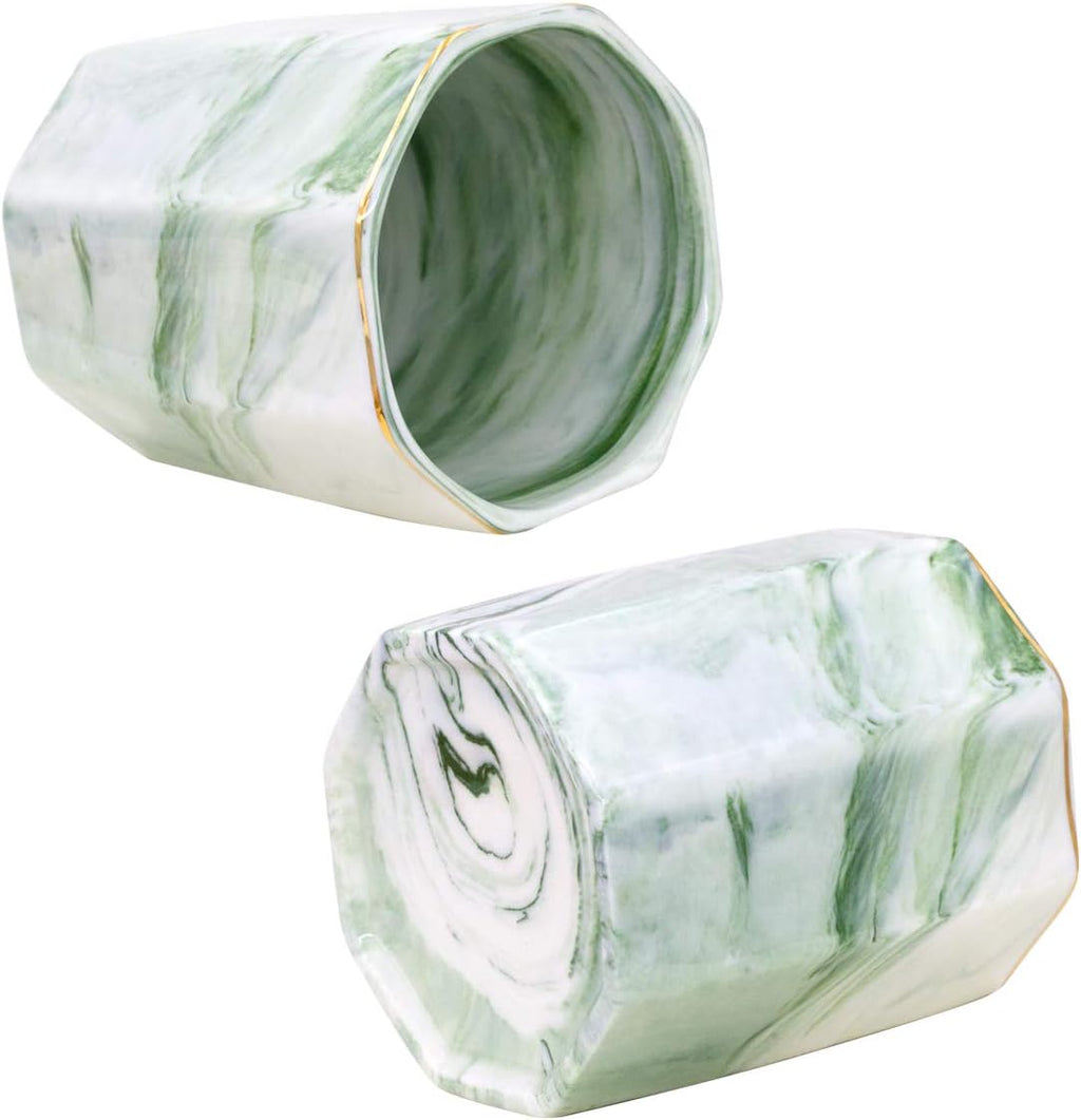 Pencil holder, pencil cup for desk, makeup brush holder cup, cute pencil stand marble decorative for kids durable ceramic desk organizer for office, classroom, home, antique green marble - view 7