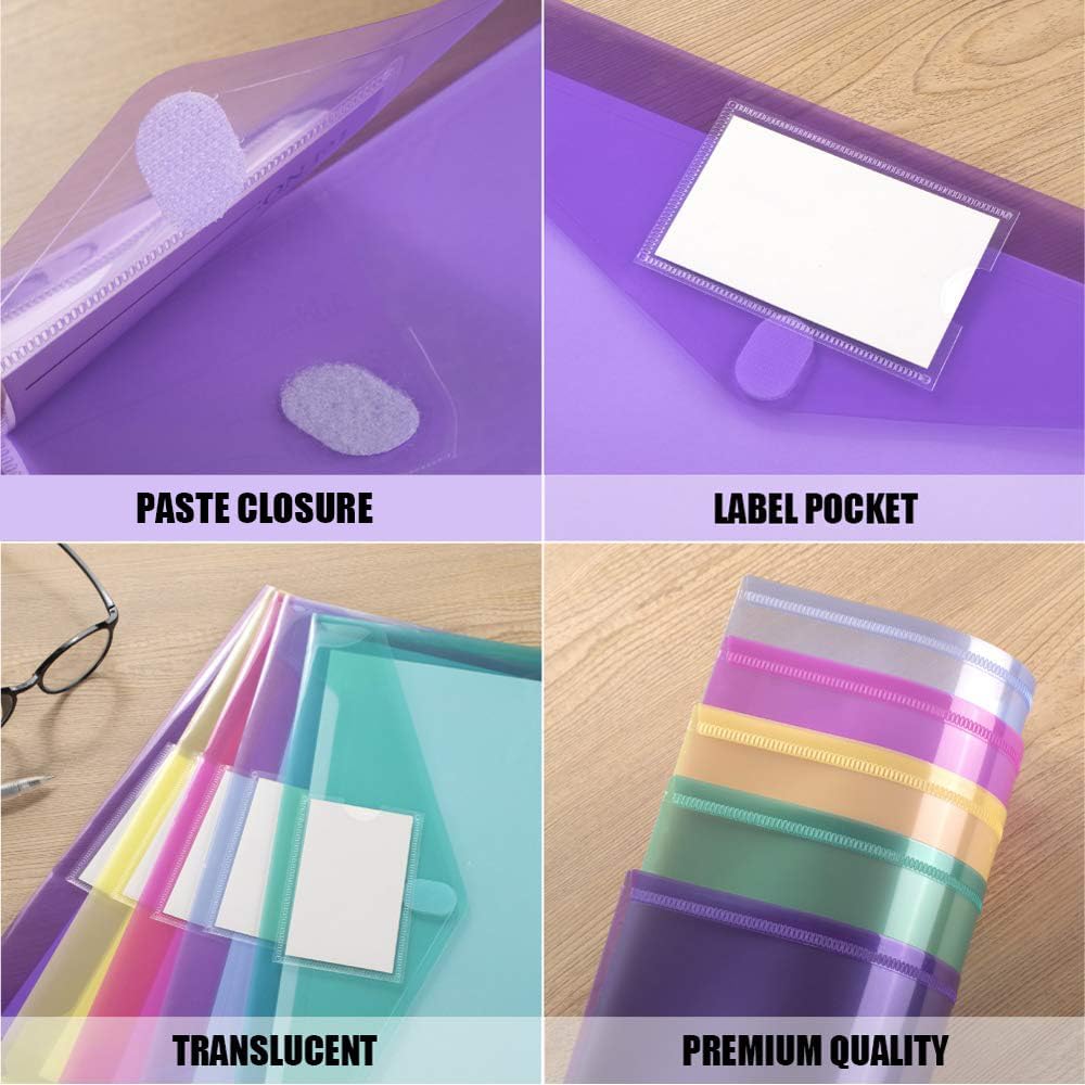 10 Pack File Folders, Clear Poly Envelopes Plastic Folders, Folder for Documents Letter A4 Size with Label Pocket, Teacher School Office Supplies Organization Storage, Assorted Color - view 4