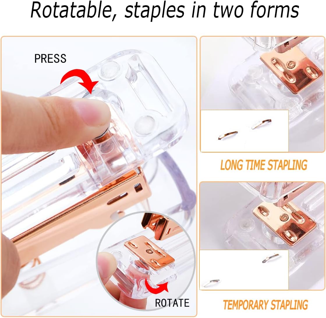 Rose gold office supplies and accessories, acrylic stapler, staple remover, tape holder, ballpoint pen, scissor, binder clips, staples, phone holder, ruler, transparent glue and 300 notes - view 3