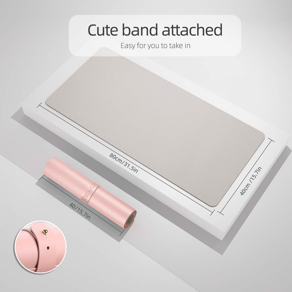 Dual-Sided Desk Pad Protector, Desk Mat with Non-Slip - Waterproof PU Leather Office Desk Blotter for Mouse, Keyboard, Writing,31.5" x 15.7",Pink - view 2