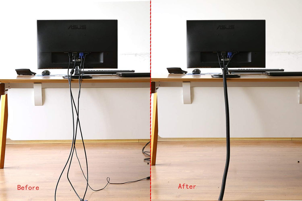 10ft - 1/2 inch cord protector wire loom tubing cable sleeve split sleeving for USB cable power cord audio video cable – protect cat from chewing - black - view 4